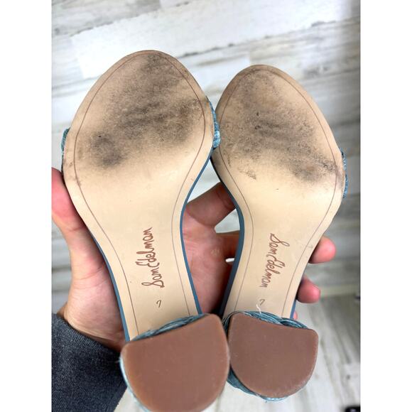 Sam Edelman Women’s 7 Blue Yoana Raffia Leather Ankle Strap Heeled Sandals - Picture 5 of 9